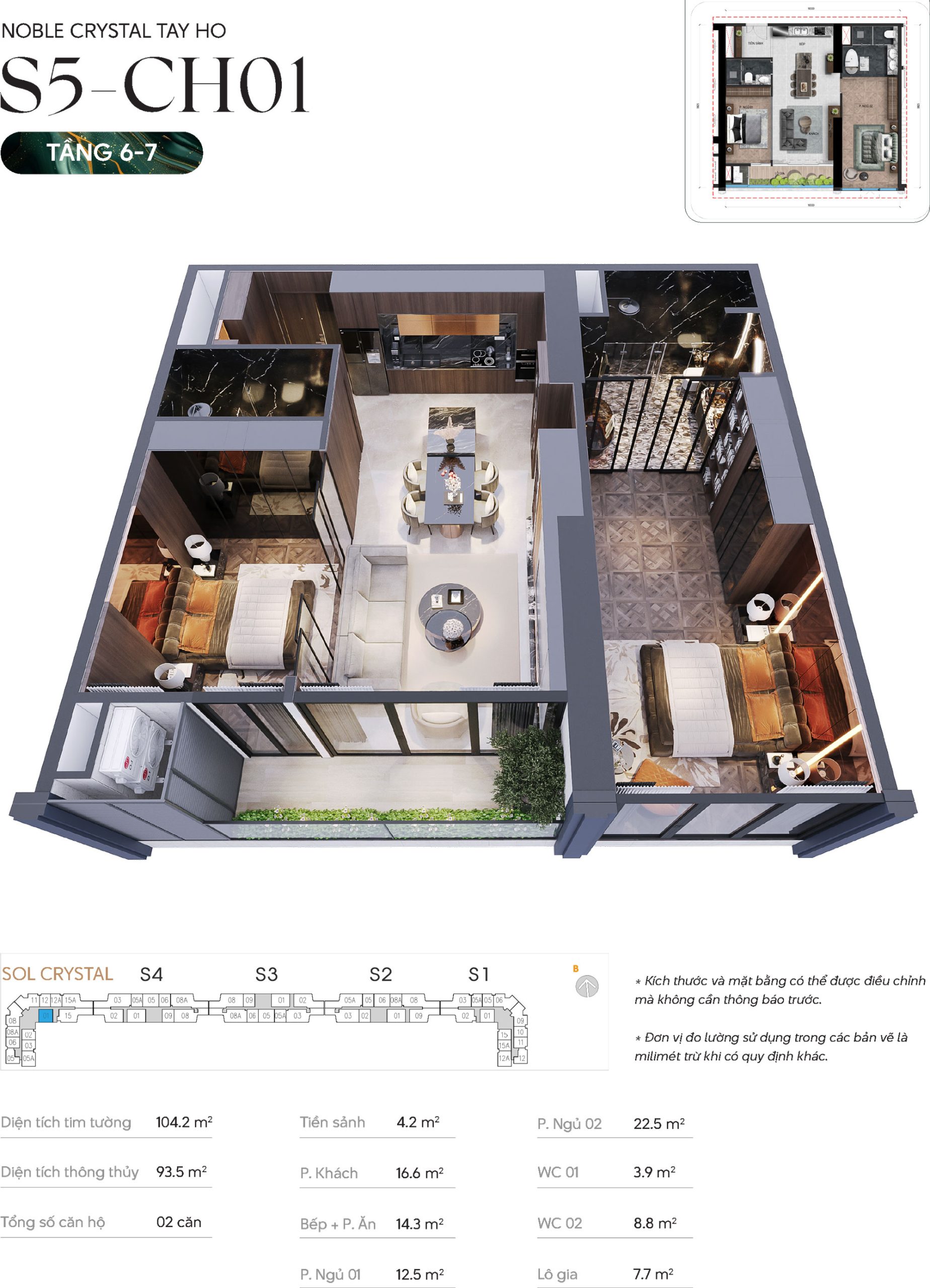 Thiết kế căn hộ 01 tầng 6-7 tòa S5 chung cư Noble Crystal Tây Hồ