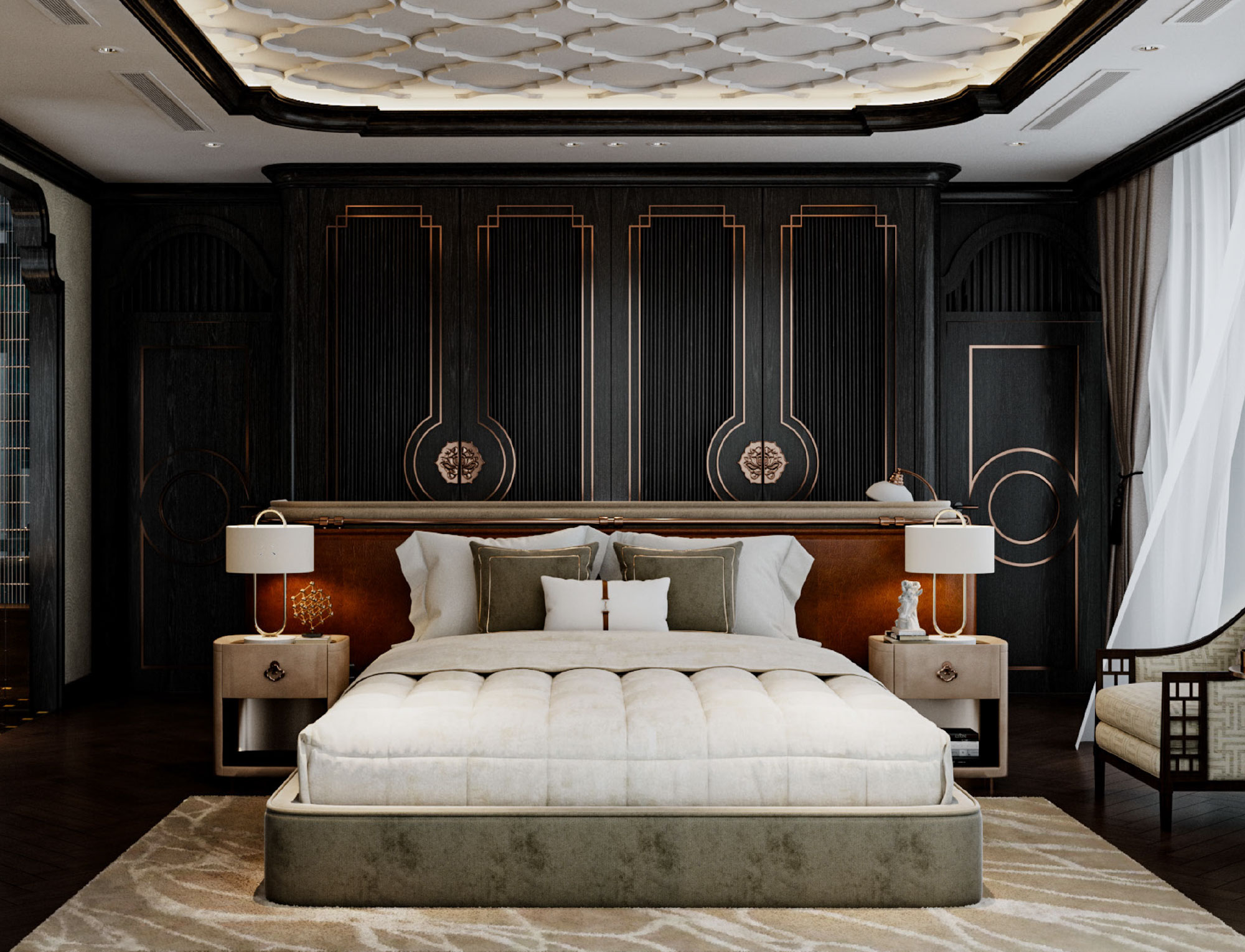 Phối Cảnh Phòng Ngủ Phong Cách Indochine Noble Crystal Tây Hồ