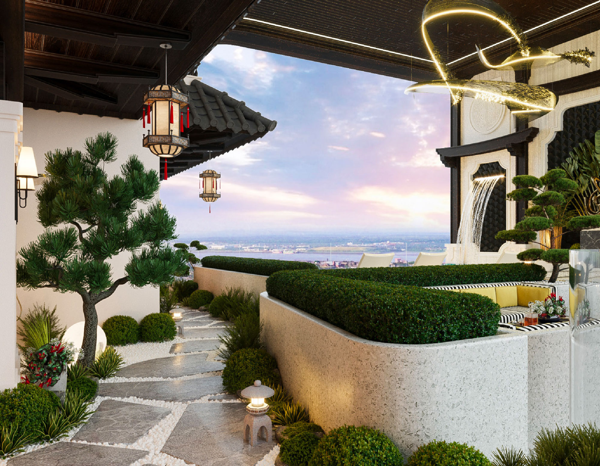 Phoi Canh San Vuon Can Ho Phong Cach Indochine