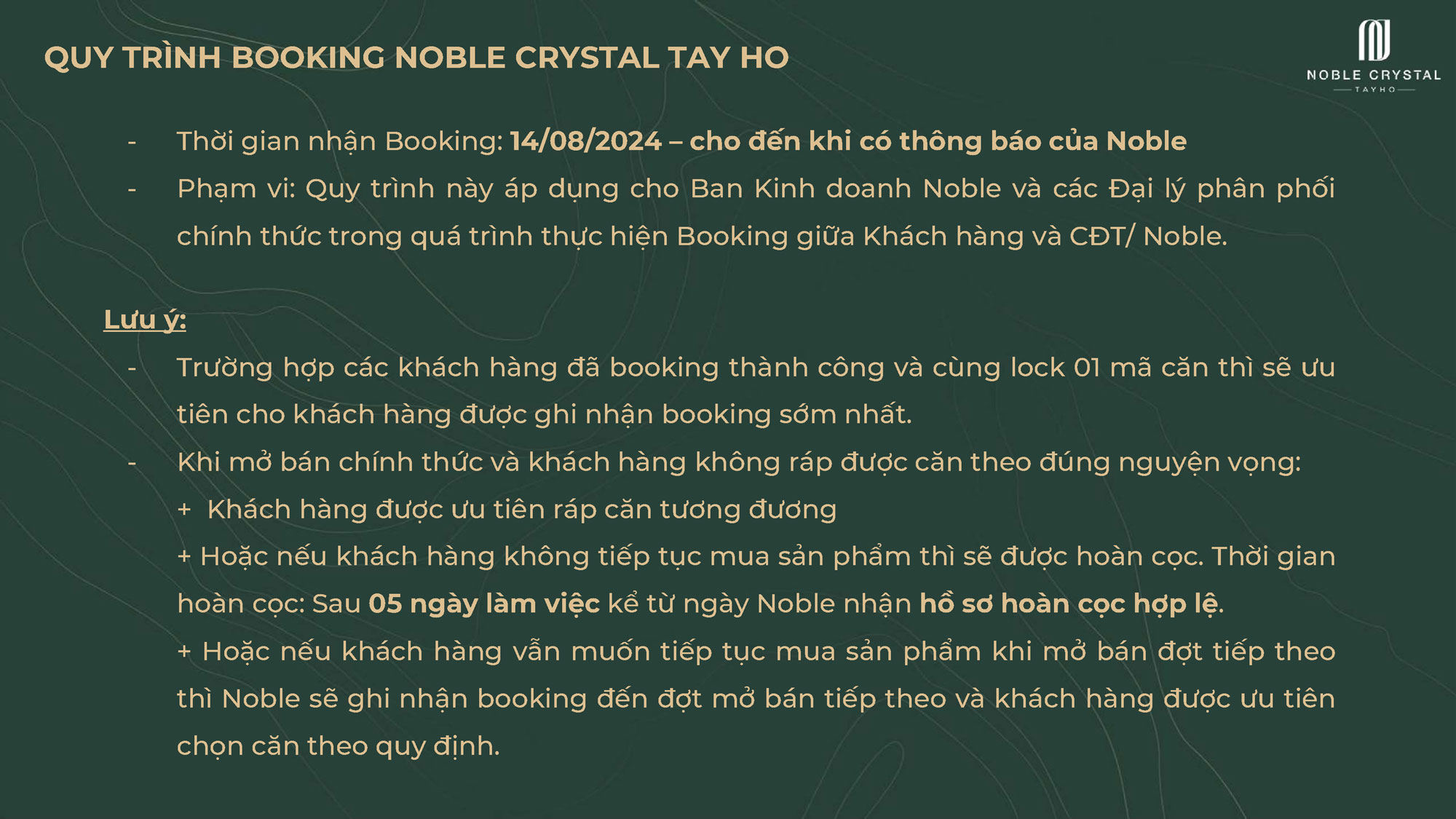 Quy trình booking Noble Crystal Tây Hồ