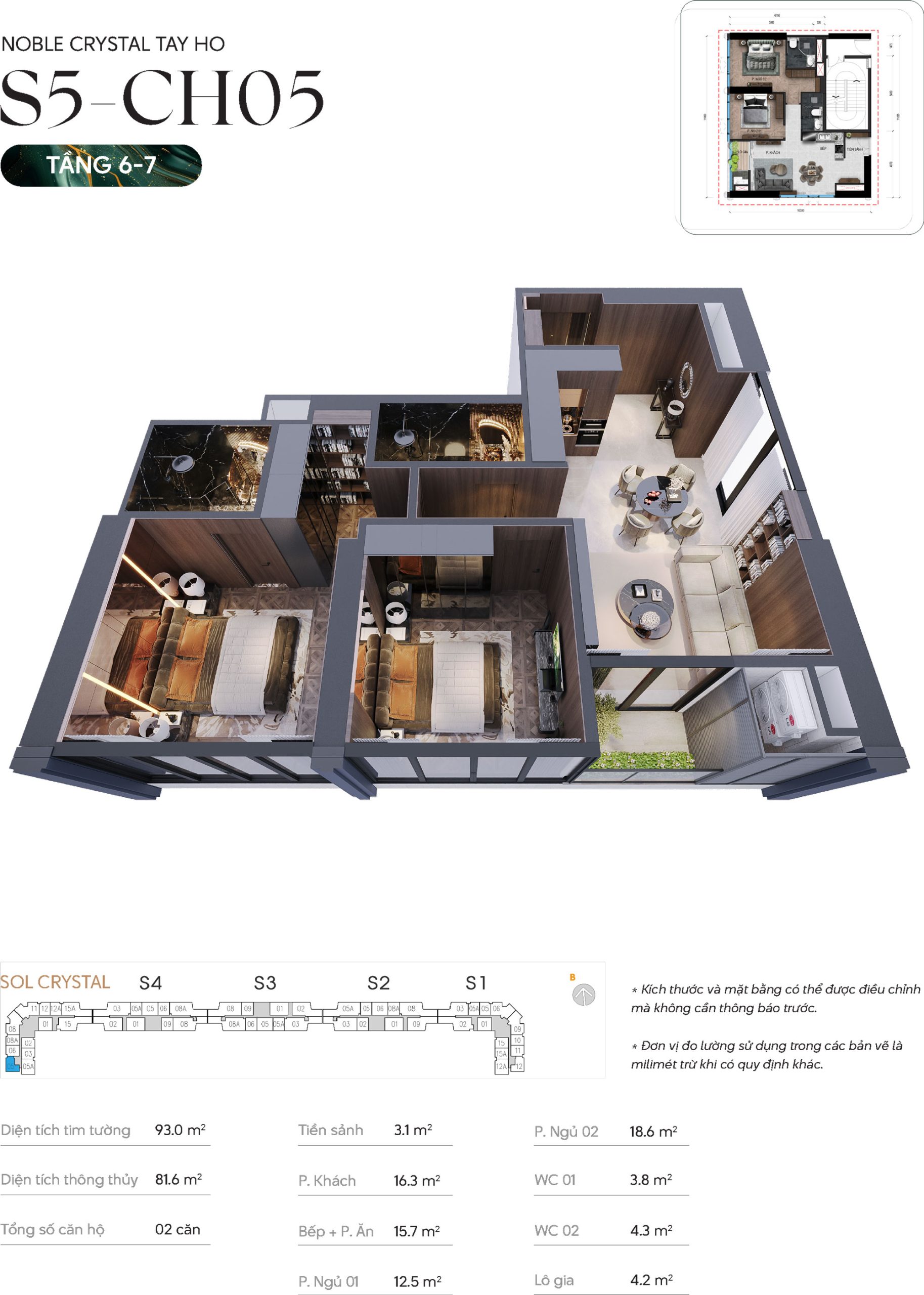 Thiết kế căn hộ 05 tầng 6-7 tòa S5 chung cư Noble Crystal Tây Hồ