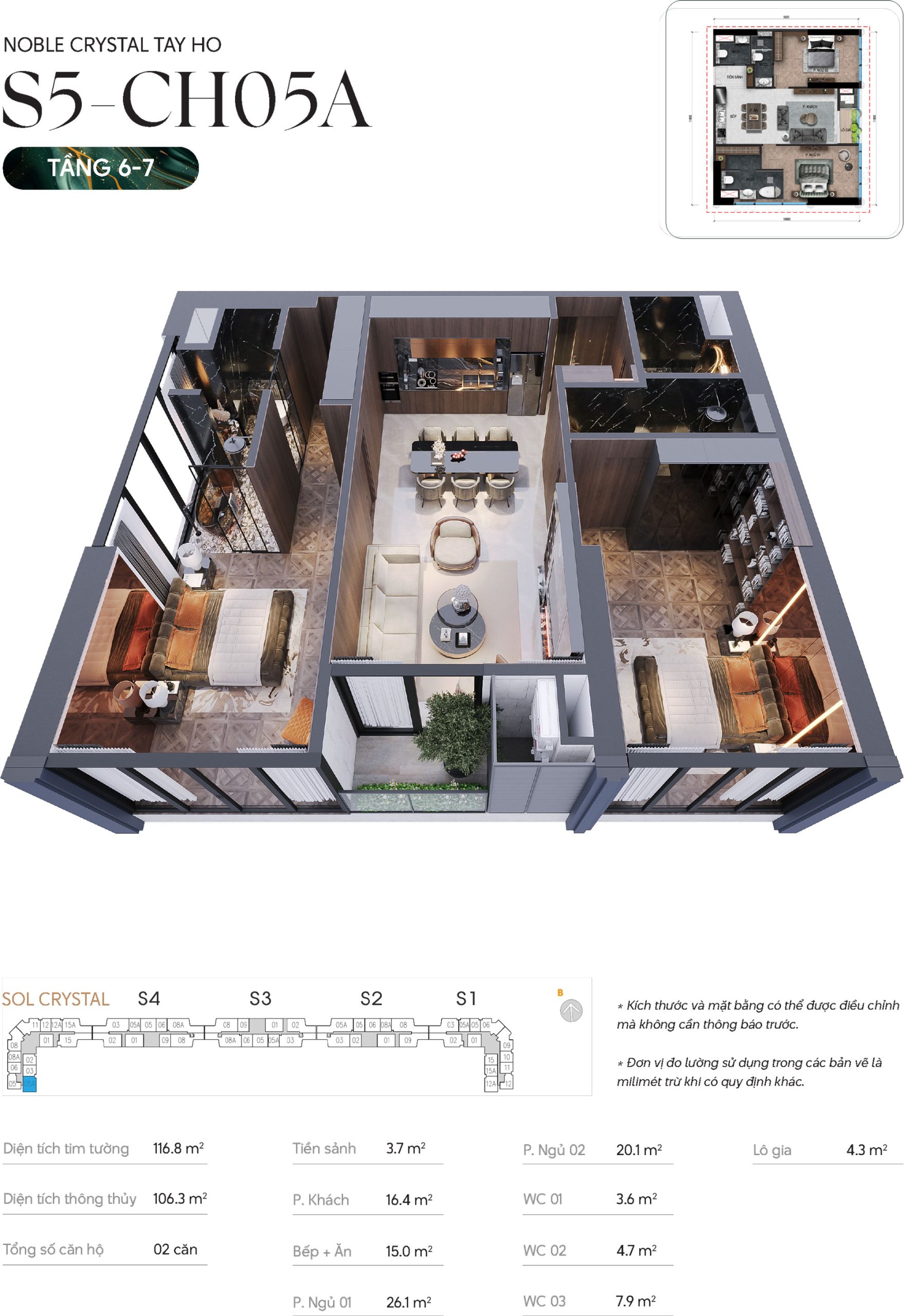 Thiết kế căn hộ 05A tầng 6-7 tòa S5 chung cư Noble Crystal Tây Hồ