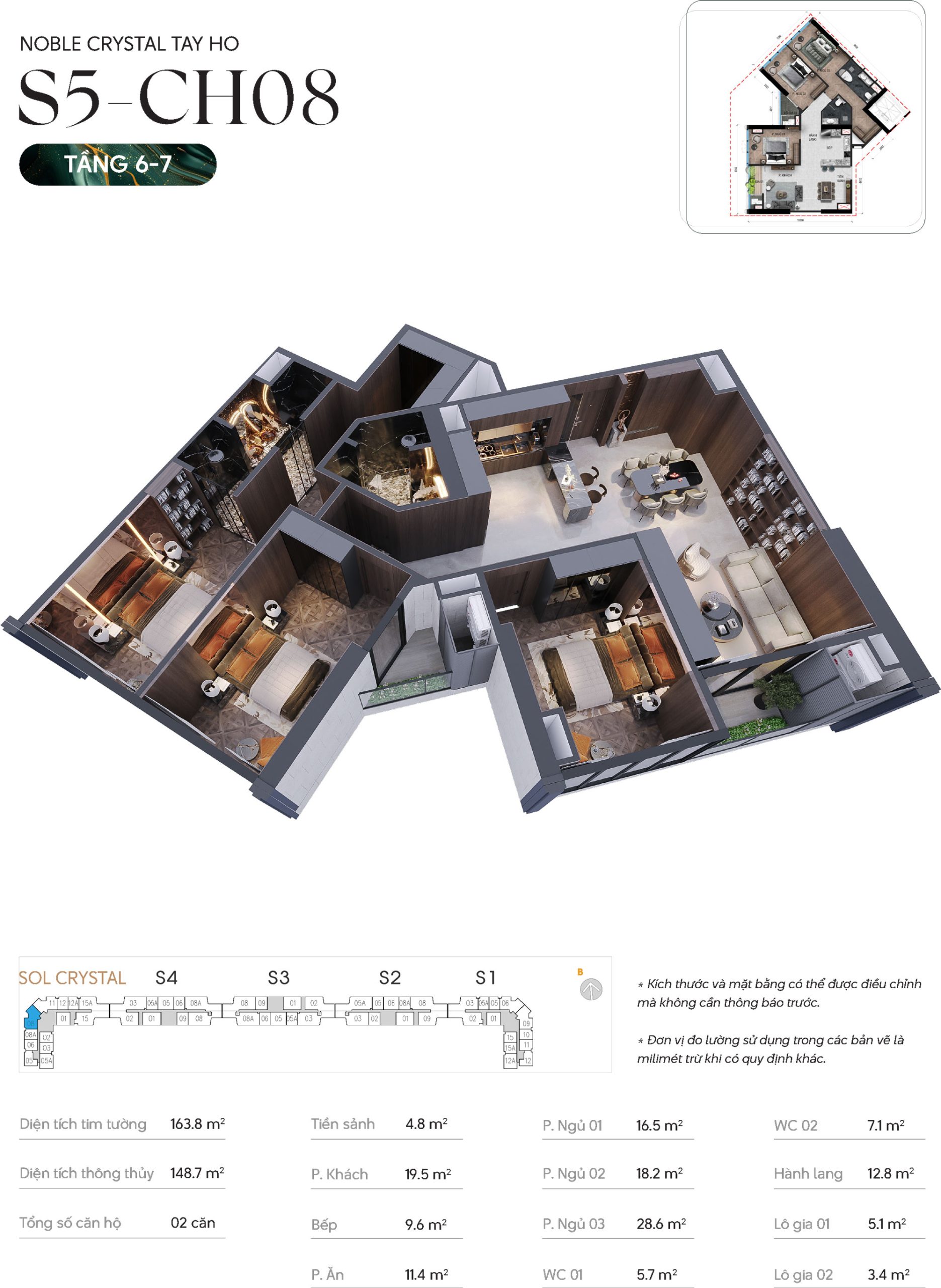 Thiết kế căn hộ 08 tầng 6-7 tòa S5 chung cư Noble Crystal Tây Hồ