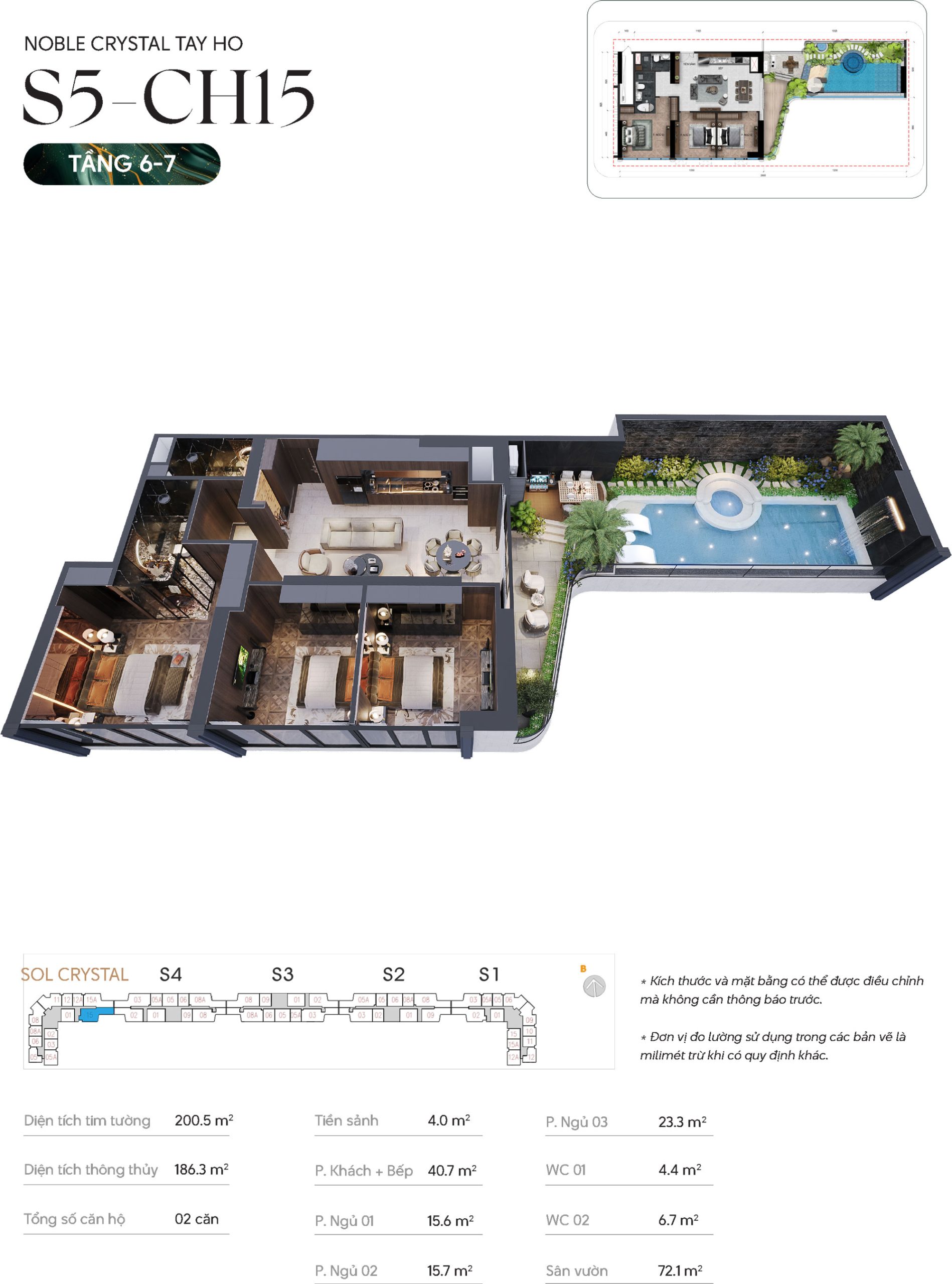 Thiết kế căn hộ 15 tầng 6-7 tòa S5 chung cư Noble Crystal Tây Hồ