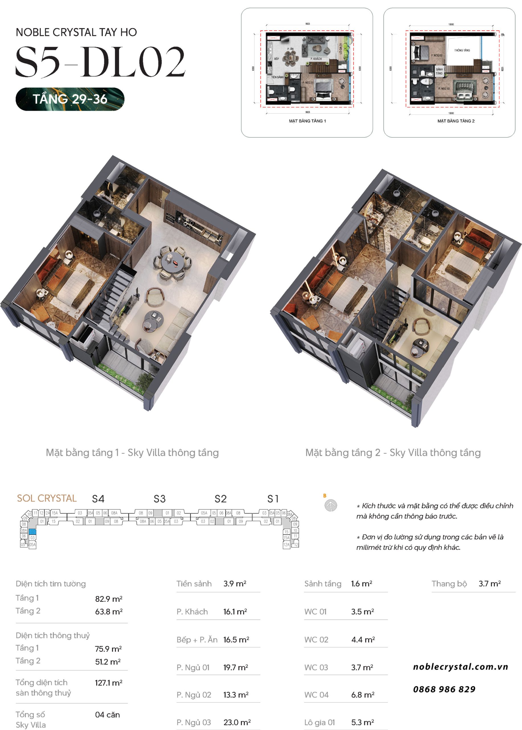 Thiết kế căn hộ Duplex thông tầng DL02 tầng 29-36 tòa S5 chung cư Noble Crystal Tây Hồ