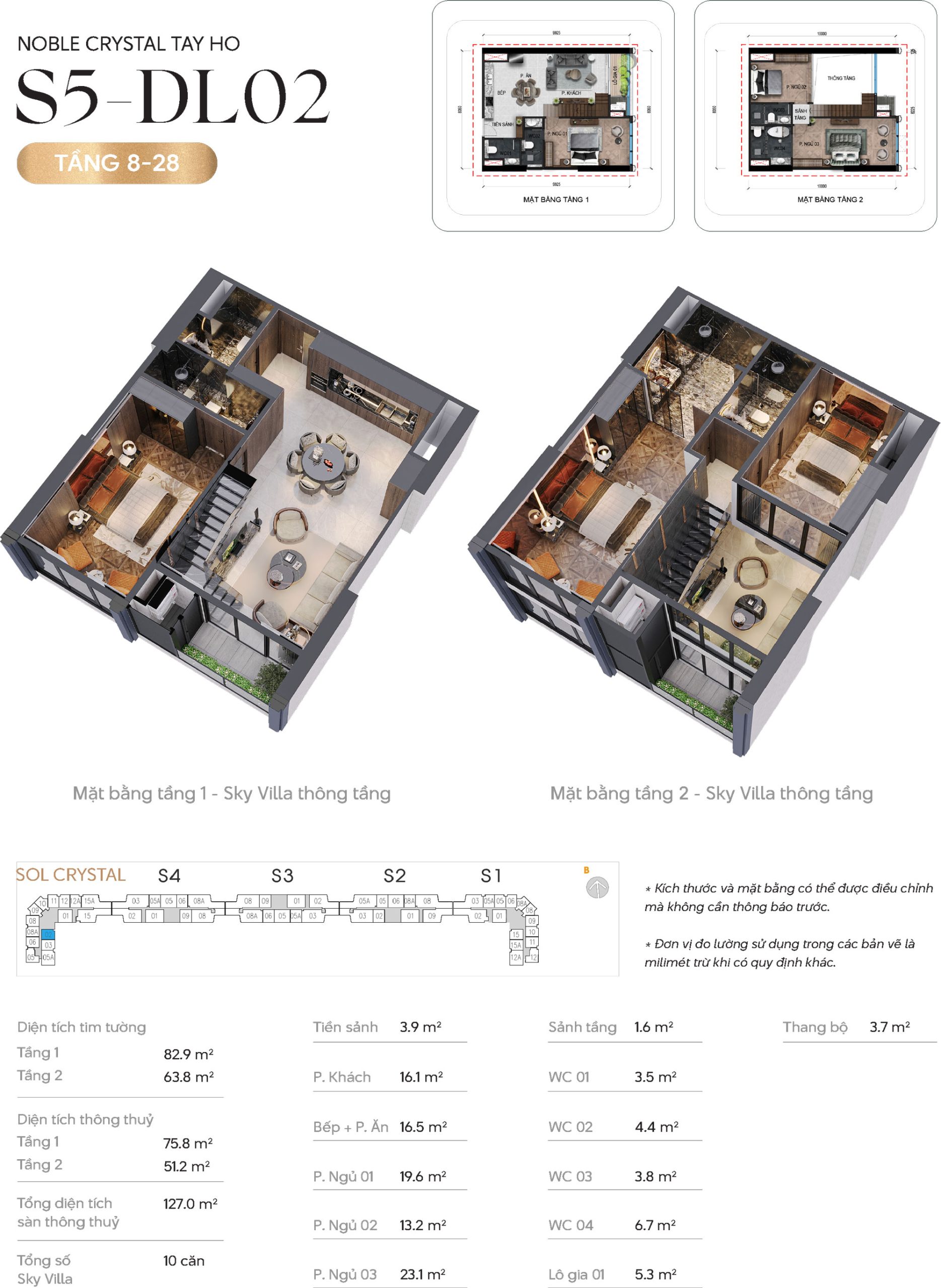 Thiết kế căn hộ Duplex thông tầng DL02 tầng 8-28 tòa S5 chung cư Noble Crystal Tây Hồ