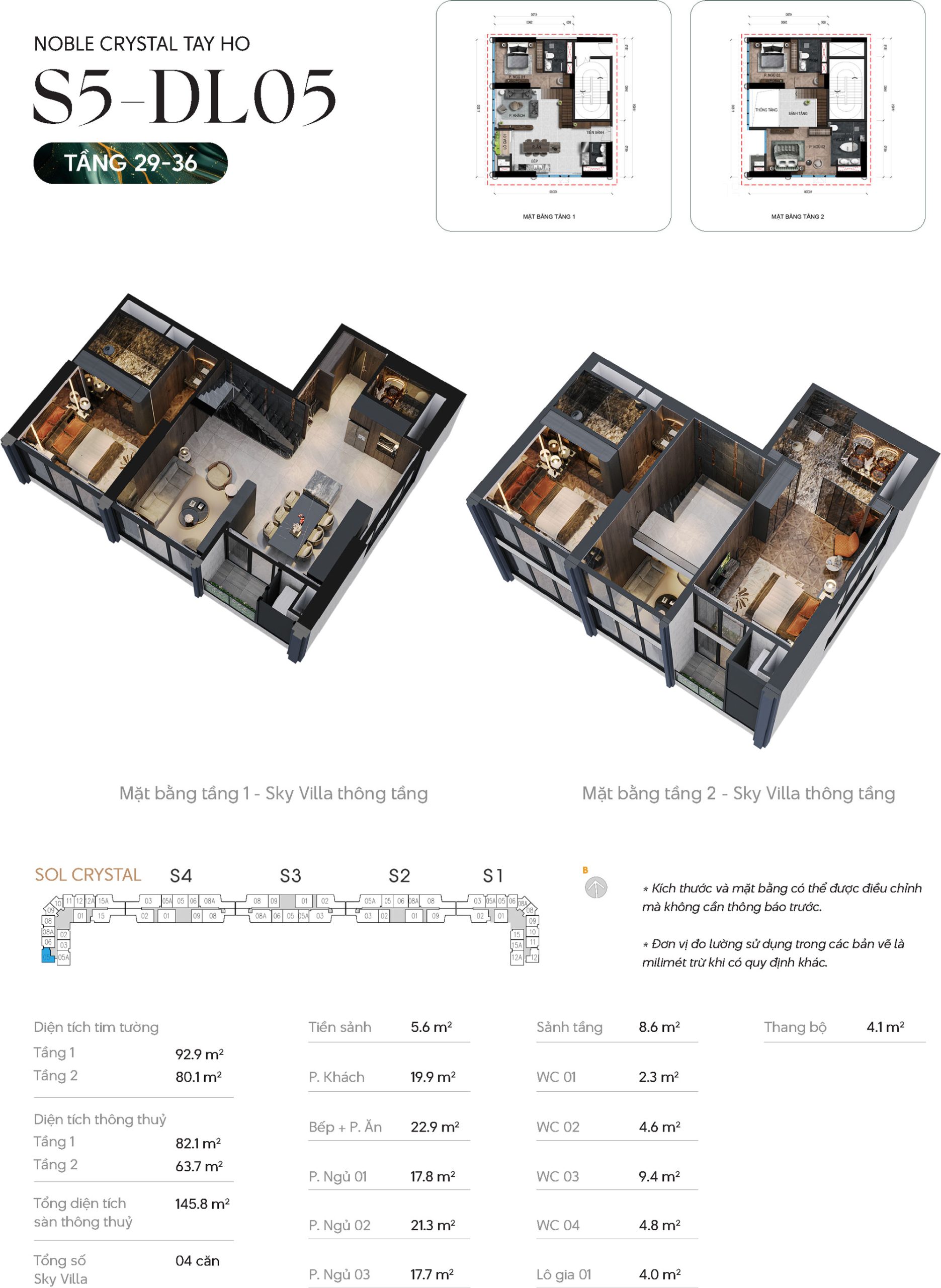 Thiết kế căn hộ Duplex thông tầng DL05 tầng 29-36 tòa S5 chung cư Noble Crystal Tây Hồ