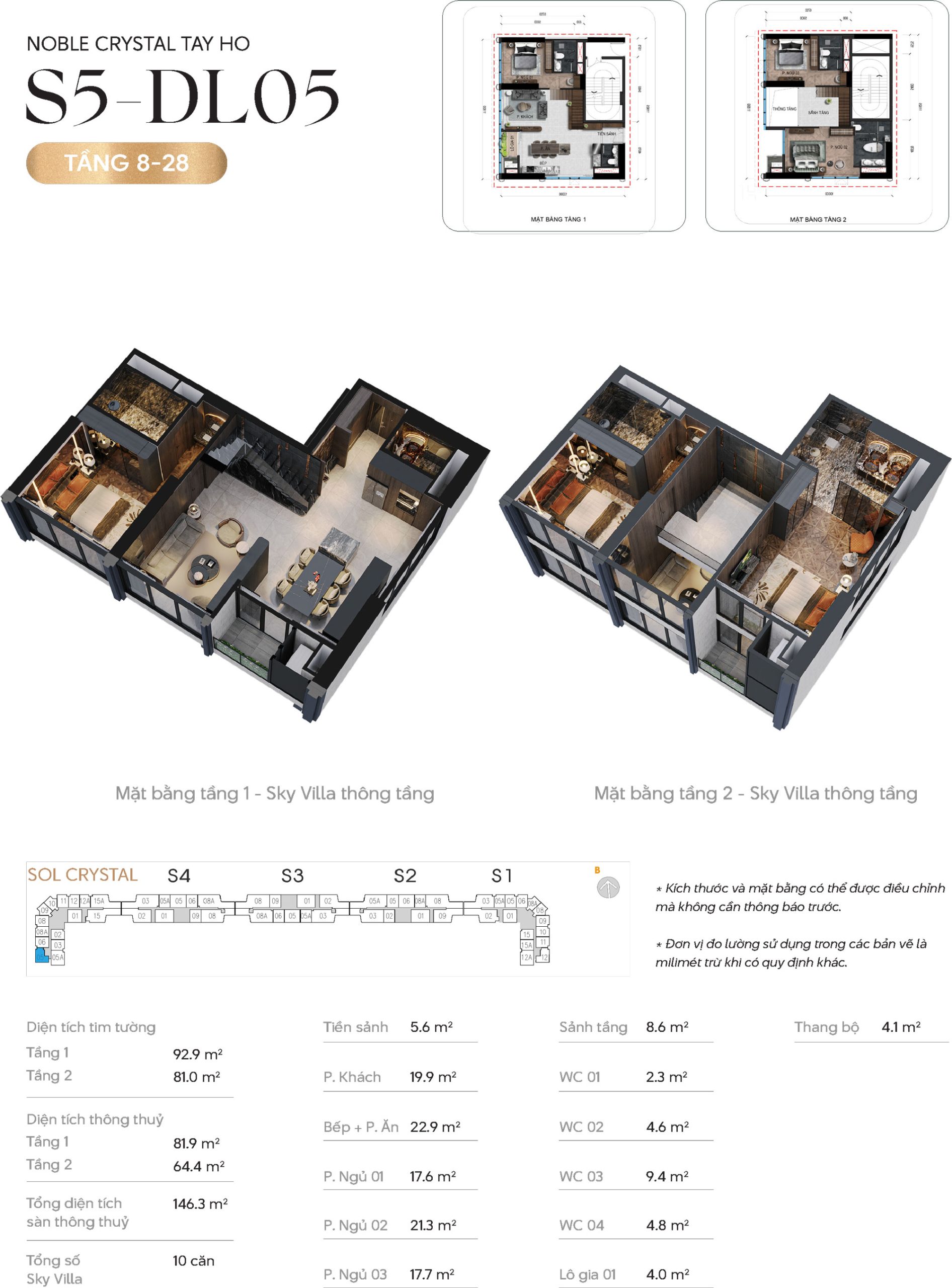 Thiết kế căn hộ Duplex thông tầng DL05 tầng 8-28 tòa S5 chung cư Noble Crystal Tây Hồ
