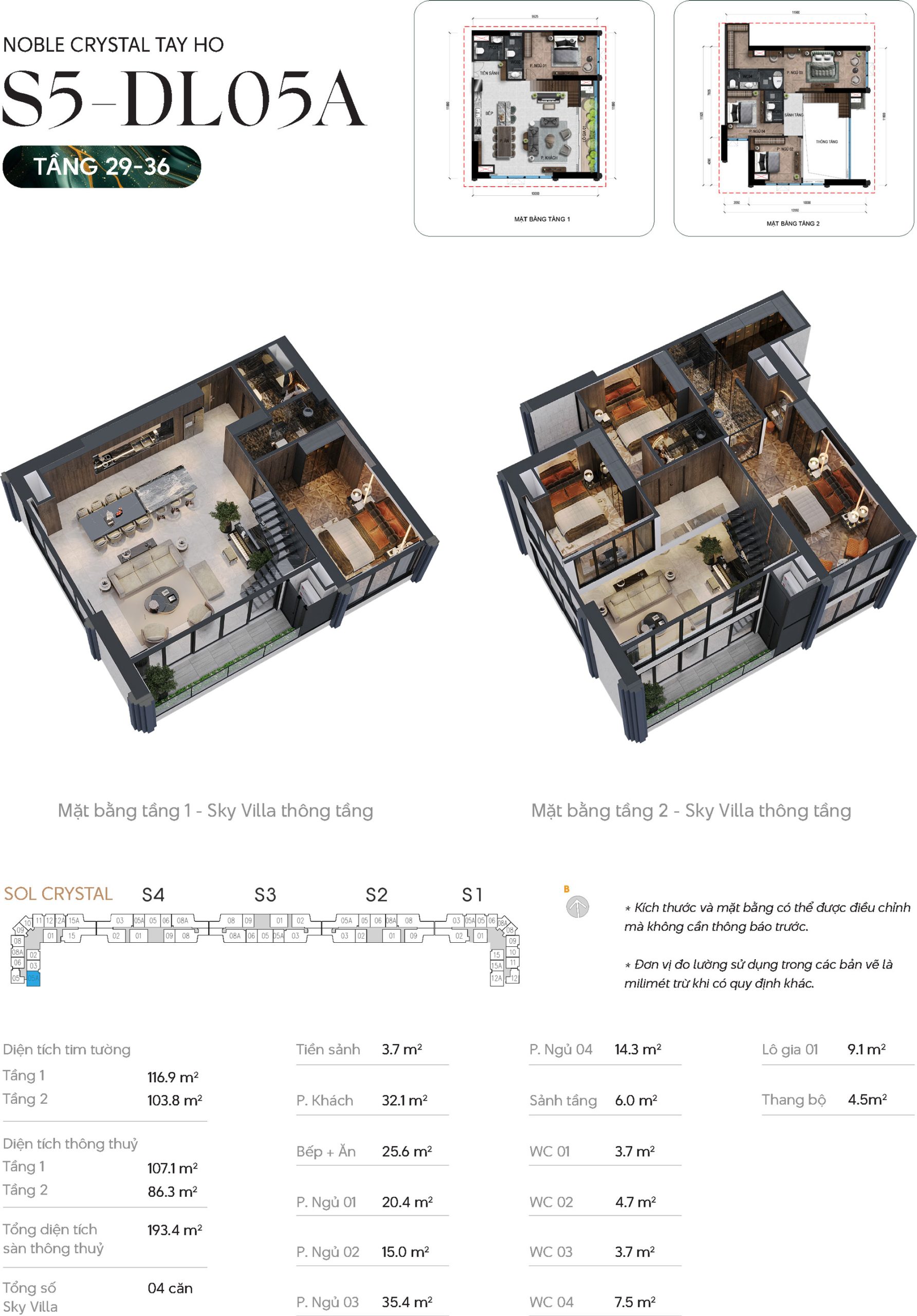 Thiết kế căn hộ Duplex thông tầng DL05A tầng 29-36 tòa S5 chung cư Noble Crystal Tây Hồ