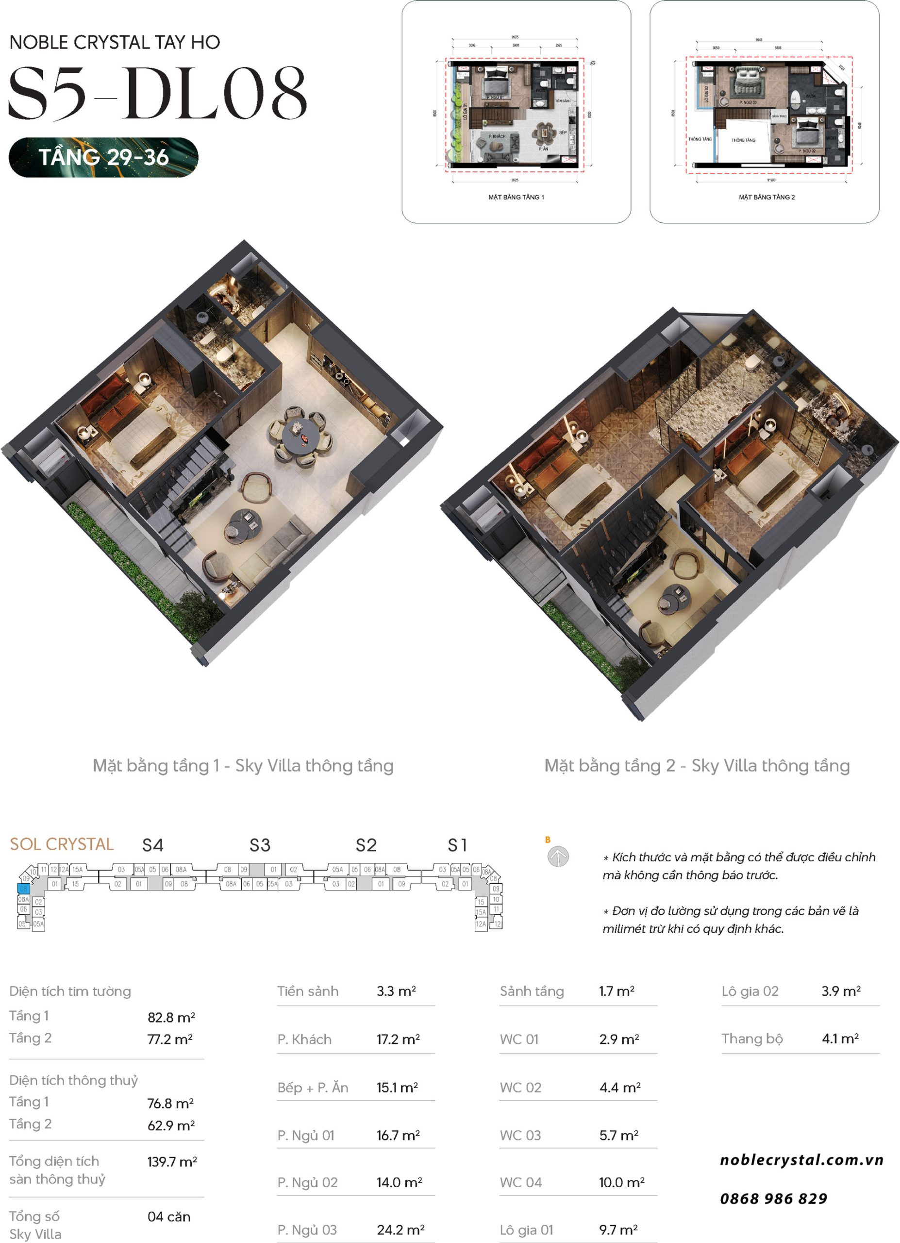 Thiết kế căn hộ Duplex thông tầng DL08 tầng 29-36 tòa S5 chung cư Noble Crystal Tây Hồ