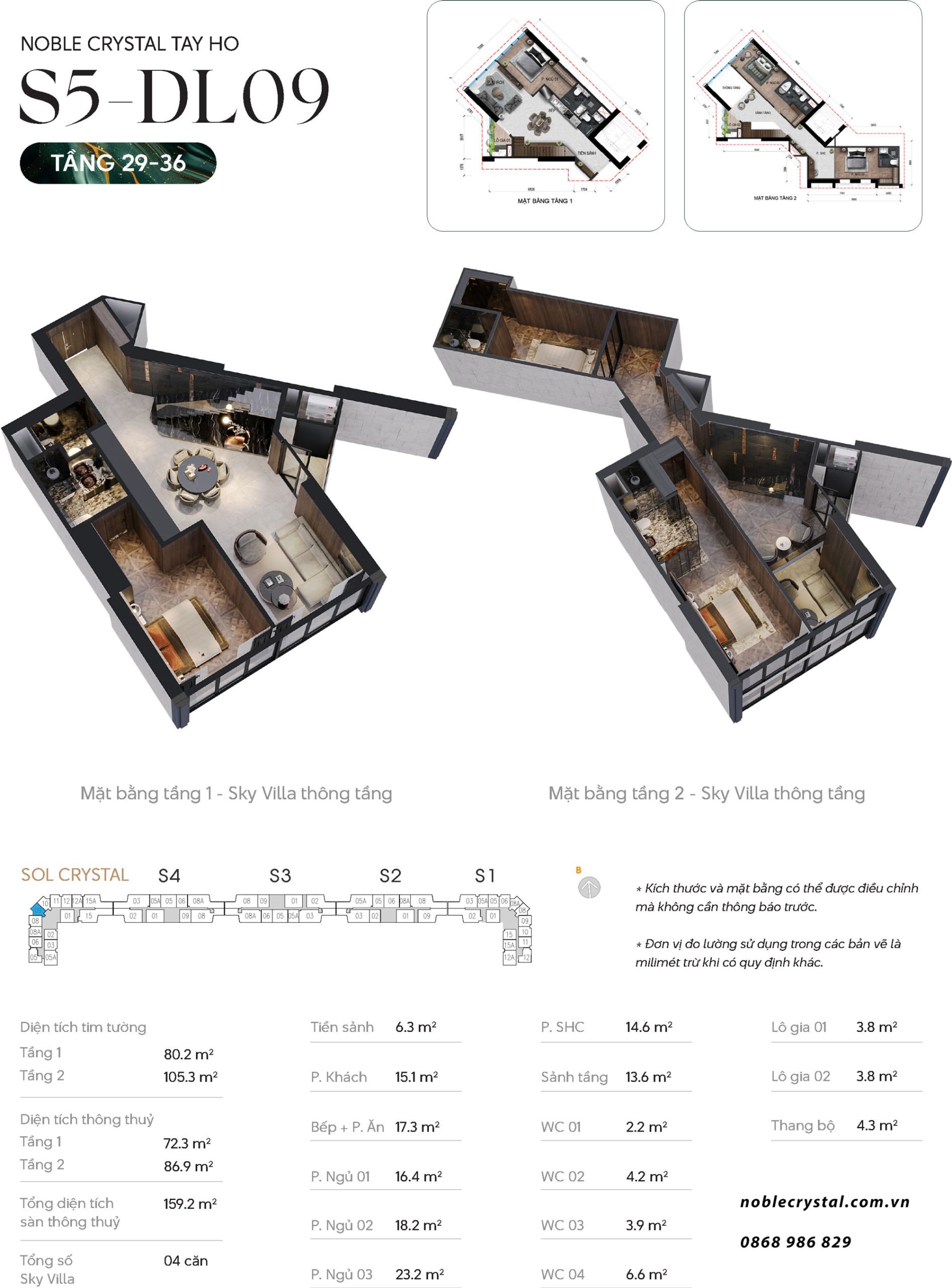 Thiết kế căn hộ Duplex thông tầng DL09 tầng 29-36 tòa S5 chung cư Noble Crystal Tây Hồ