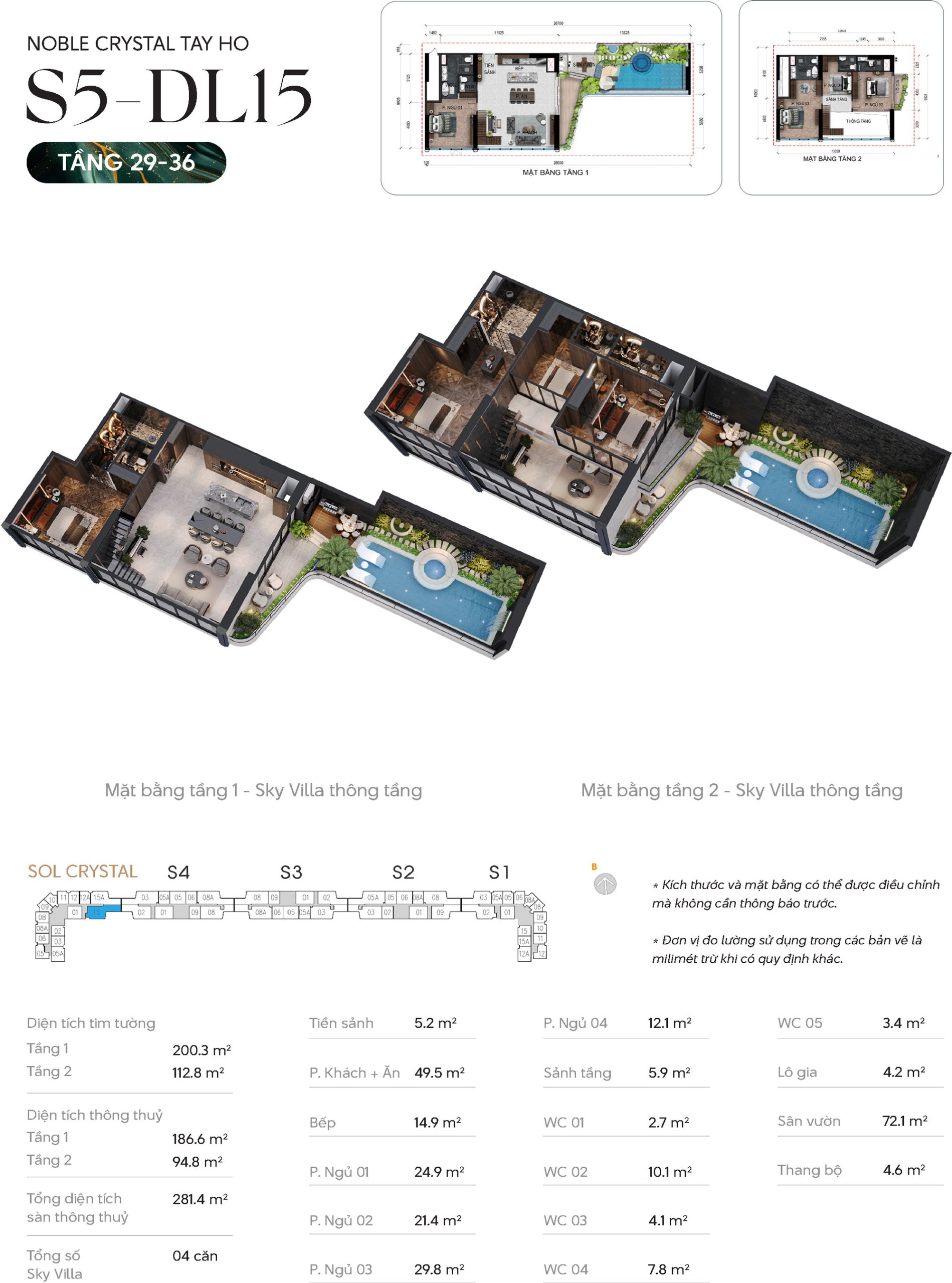 Thiết kế căn hộ Duplex thông tầng DL15 tầng 29-36 tòa S5 chung cư Noble Crystal Tây Hồ