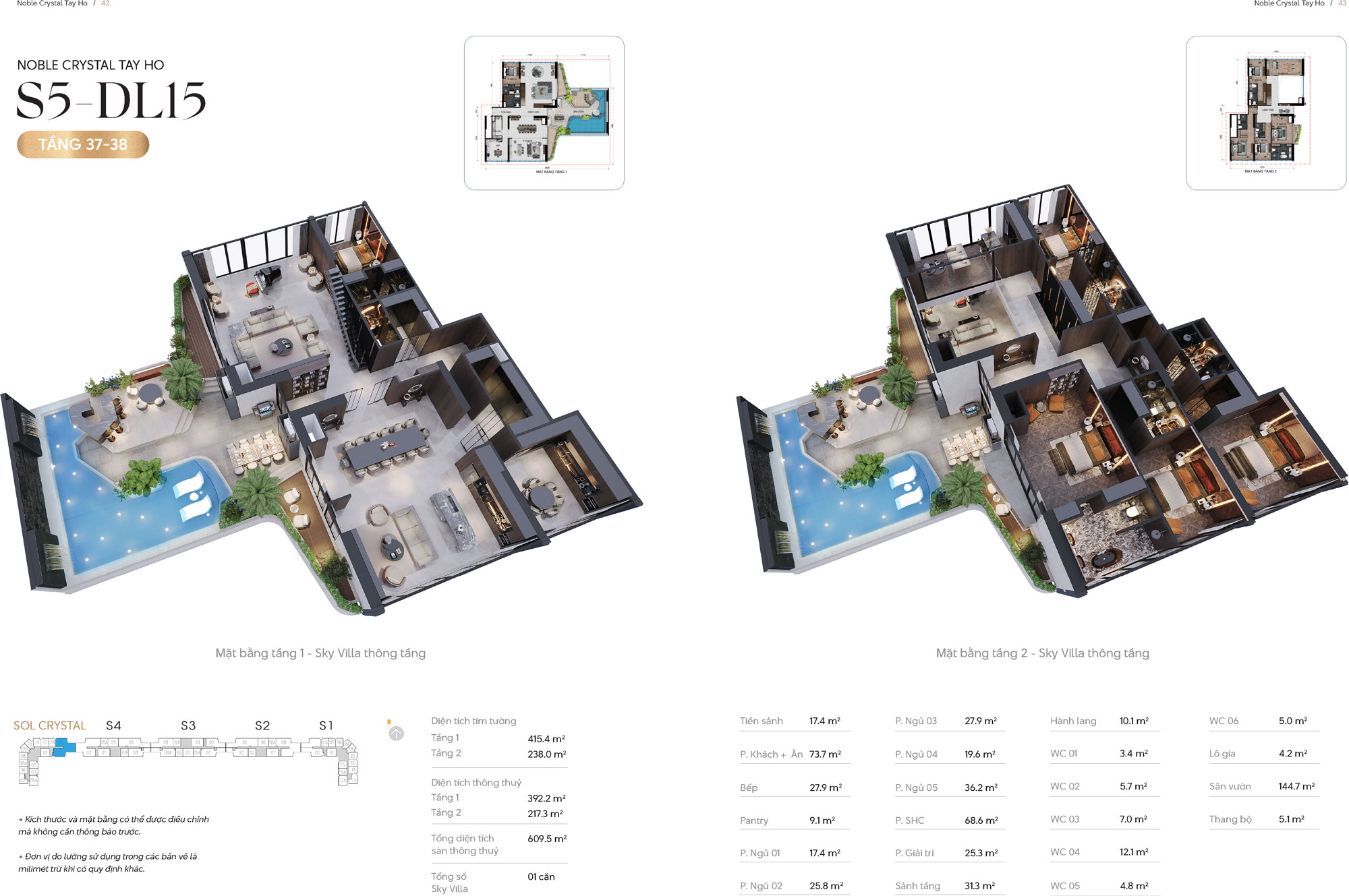 Thiết kế căn hộ Sky Villa DL15 tầng 37-38 tòa S5 chung cư Noble Crystal Tây Hồ