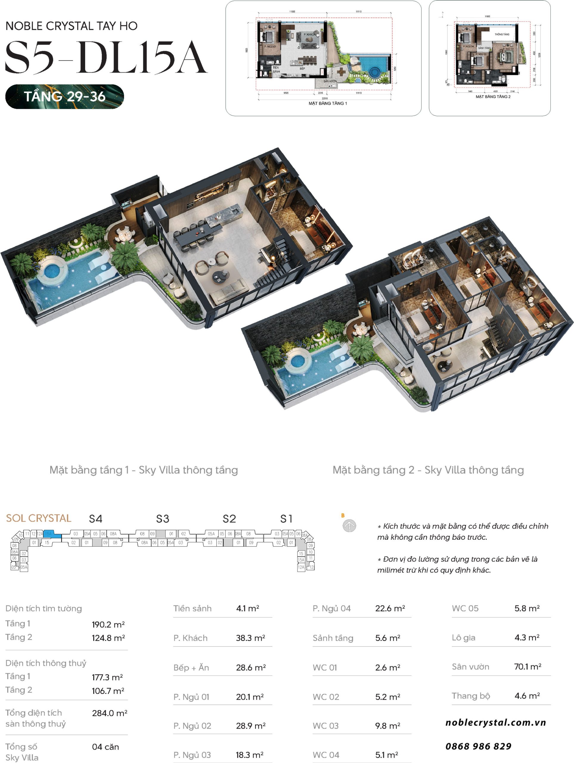 Thiết kế căn hộ Duplex thông tầng DL15A tầng 29-36 tòa S5 chung cư Noble Crystal Tây Hồ